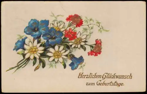 Ansichtskarte  Geburtstag Birthday bunter Blumenstrauss 1941 Goldrand