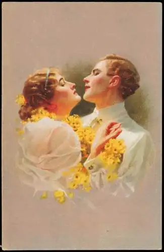 Ansichtskarte  Liebe Liebespaare - Love Künstlerkarte Leidenschaft 1912