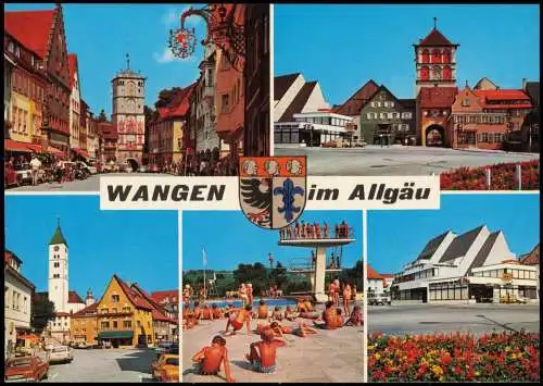 Ansichtskarte Wangen Allgäu Straßen, Schwimmbad, Kreissparkasse 1981