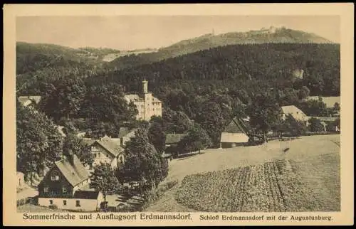 Ansichtskarte Erdmannsdorf-Augustusburg Erzgebirge Stadtpartie u. Schloß 1928