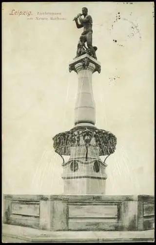 Ansichtskarte Leipzig Zierbrunnen am Neuen Rathaus. 1918  Stempel L. Lindenau