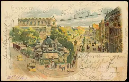 Ansichtskarte Hannover Georgstraße u. Kröpcke Künstlerkarte 1899