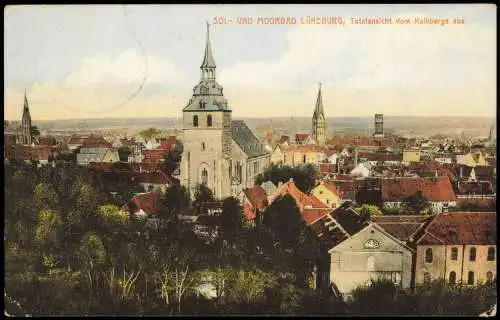 Ansichtskarte Lüneburg Totalansicht vom Kalkberge aus 1910  gel. Bahnpoststempel