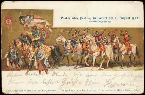 Ansichtskarte Erfurt Historischer Festzug am 21. August 1902 Gold-Effekt