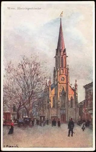 Ansichtskarte Wien Künstlerkarte Gemälde Art: Hietzingerkirche 1910