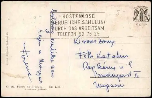 Ansichtskarte  Künstlerkarte Gemälde Bihari: Az ő nótája Sein Lied 1920