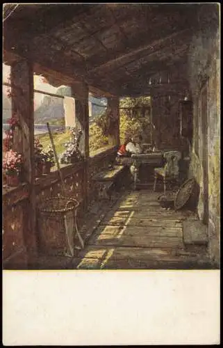 Ansichtskarte  Künstlerkarte Gemälde Art: "Sonntagsruhe" 1933