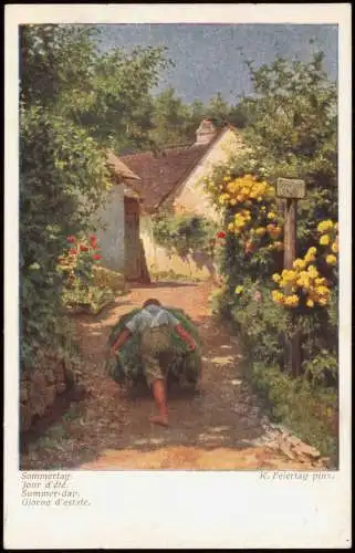 Künstlerkarte Gemälde Art: Sommertag Summer-day (K. Feiertag) 1910