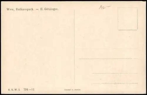 Ansichtskarte Wien Rathauspark H. Götzinger Künstlerkarte Gemälde 1910