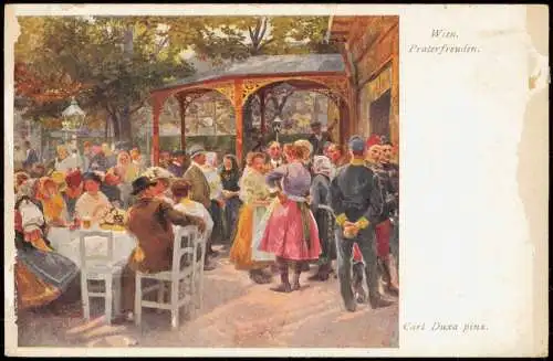 Künstlerkarte Gemälde Art: Carl Duxa pinx. Wien Praterfreuden 1910