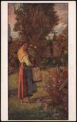 Künstlerkarte: JOS. E. HÖRWARTER pinx. Die Gärtnerin Au jardin 1910