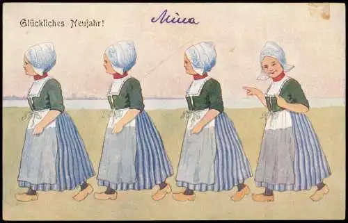 Ansichtskarte  Neujahr Sylvester New Year (Holland Typen Tracht) 1900