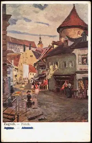 Postcard Zagreb Künstlerkarte Zagreb Agram Potok Altstadt 1920