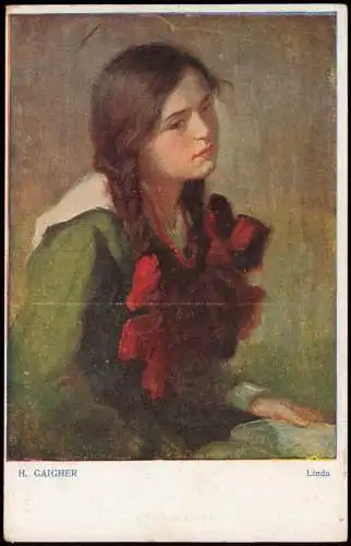 Künstlerkarte (Gemälde Kunstwerke) H. GAIGHER Linda (Frauen-Porträt) 1920