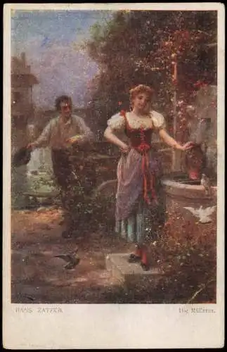 Künstlerkarte (Gemälde Kunstwerke) HANS ZATZKA Die Müllerin 1910