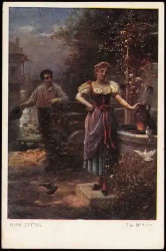 Künstlerkarte (Gemälde Kunstwerke) HANS ZATZKA Die Müllerin 1910