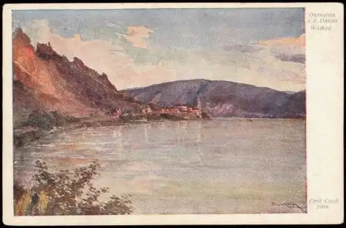 Ansichtskarte Dürnstein Panorama-Ansicht Donau Partie (Künstlerkarte) 1910