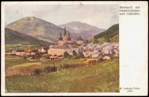 Mariazell Umlandansicht mit Gemeindealpe und Oetscher (Künstlerkarte) 1910