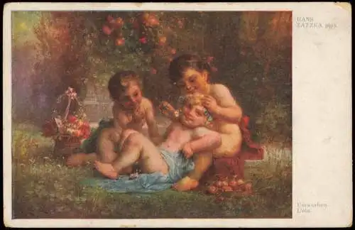 Künstlerkarte (Gemälde Kunstwerke) HANS ZATZKA pinx. Umworben  Kinder- 1920