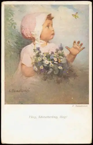 Künstlerkarte  Gemälde Kunstwerke E. Barakovich Flieg, Schmetterling,  1910