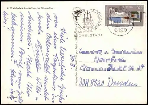 Ansichtskarte Michelstadt Mehrbildkarte mit 4 Ortsansichten 1987