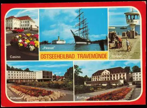 Travemünde-Lübeck Mehrbild-AK mit Segelschiff PASSAT und Stadtteilansichten 1982