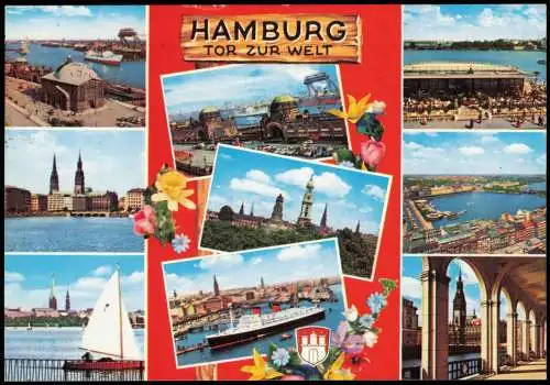 Ansichtskarte Hamburg Mehrbildkarte u.a. mit Alster und Hafen 1984