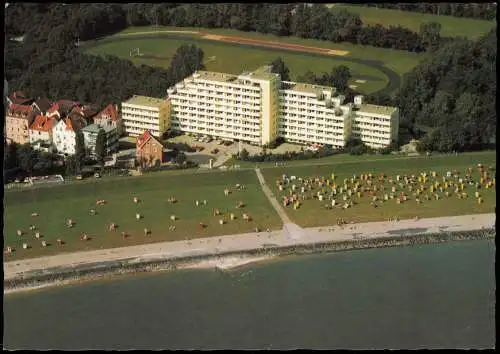 Cuxhaven Haus Nautic am Strand vom Flugzeug aus, Luftaufnahme 1980