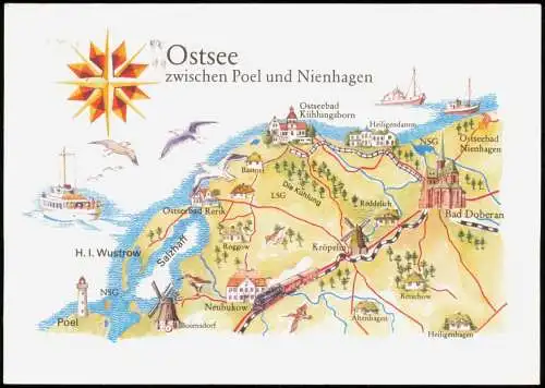 Ostsee zwischen Poel und Nienhagen DDR, Landkarten-Ansicht Ansichtskarte 1985