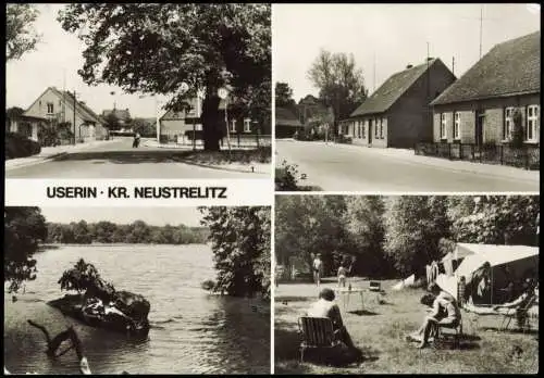 Userin DDR Mehrbildkarte mit Dorfstraße, See und Campingplatz 1986/1985