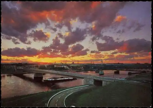 Ansichtskarte Kehl (Rhein) Sonnenuntergang an der Rhein Europa-Brücke 1965