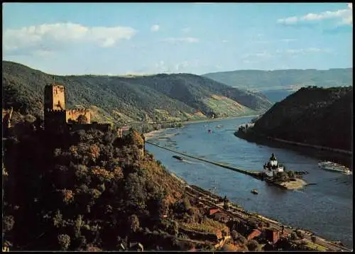 Kaub Panorama-Ansicht Burg Gutenfels und die Pfalz im Rhein 1975