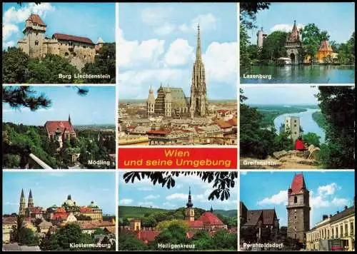 Wien Mehrbild-AK   Umgebung u.a. Burg Liechtenstein Mödling Klosterneuburg 1988