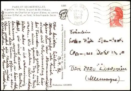 CPA Paris Panorama-Ansicht mit Eiffel-Turm 1982