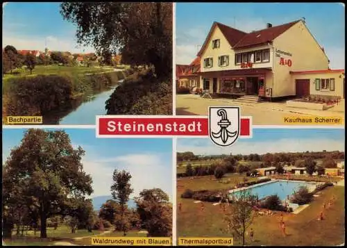 Steinenstadt über Müllheim Mehrbild-AK   Kaufhaus Scherrer, Sport-Freibad 1970