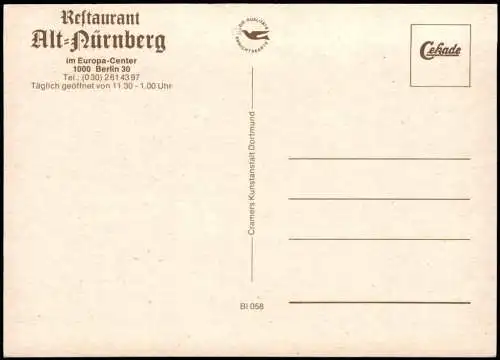 Charlottenburg-Berlin Restaurant Alt-Nürnberg im Europa-Center 1980