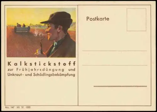 Werbekarte Kalkstickstoff Frühjahrsdüngung Bauern Landwirtschaft 1930