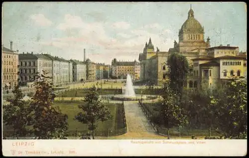 Ansichtskarte Leipzig Reichsgericht mit Schmuckplatz und Villen 1900