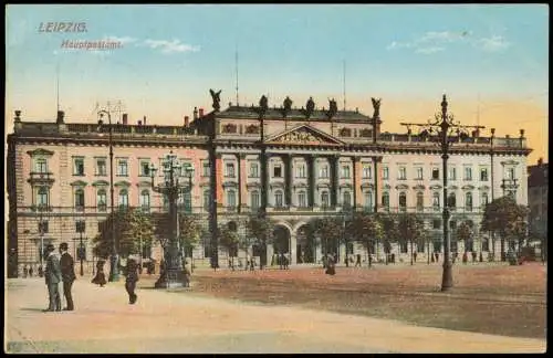 Ansichtskarte Leipzig Hauptpostamt Post (Gebäude-Ansicht) 1914