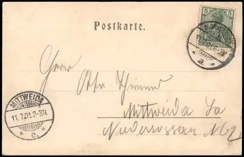 Moritzburg Jagdschloss 1901   gelaufen nach MITTWEIDA (Ankunftsstempel)