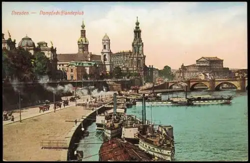 Ansichtskarte Dresden Stadt-Panorama, Elbe mit Dampfschifflandeplatz 1910