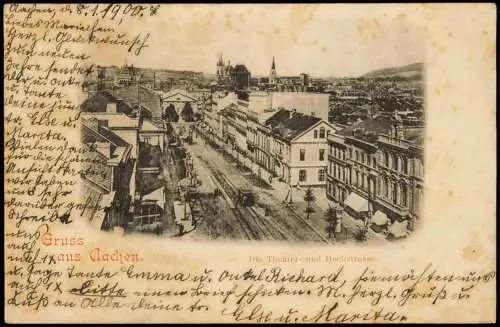 Ansichtskarte Aachen Die Theater- und Hochstrasse. 1900