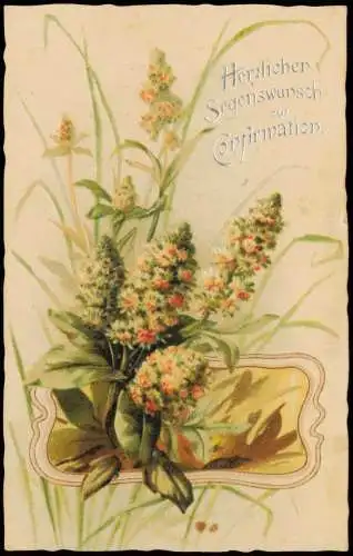 Ansichtskarte  Glückwunsch - Konfirmation Confirmation Blume 1911 Prägekarte