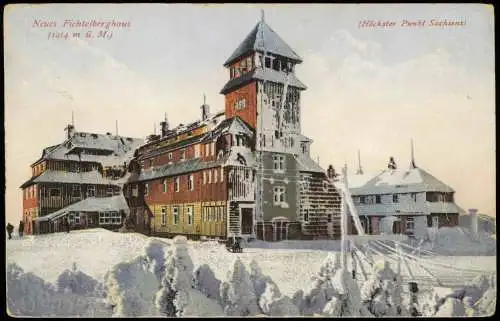 Ansichtskarte Oberwiesenthal Fichtelberghaus im Winter Erzgebirge 1917