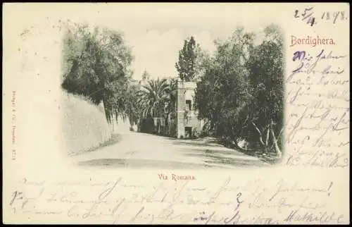 Cartoline Bordighera Via Romana. 1898  Italia Italien