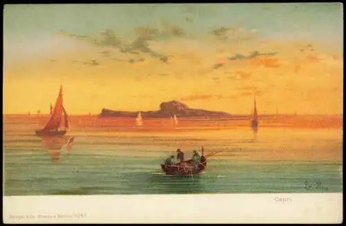 Cartoline Capri Fisch vor der Insel bei Sonnenaufgang 1912