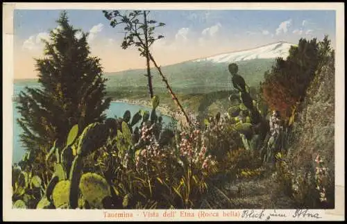 Cartoline Taormina Vista dell' Etna (Rocca bella) Vulkan 1919  Sizilien Sicilia