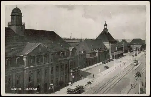 Ansichtskarte Görlitz Zgorzelec Straßenpartie am Bahnhof 1930