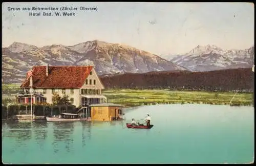 Ansichtskarte Schmerikon Zürcher Obersee Hotel Bad. W. Wenk 1919  Helvetia