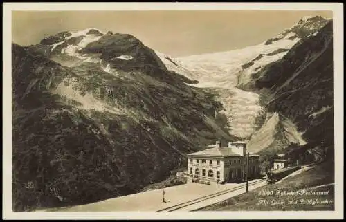 Ansichtskarte Puschlav Poschiavo Bahnhof Restaurant Palügletscher Glacir 1930